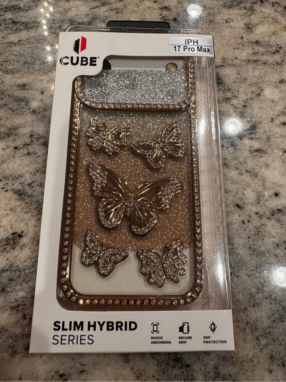 Slim Hybrid Butterfly Pocket Case for iPhone 17 Pro Max - Gold Glitter